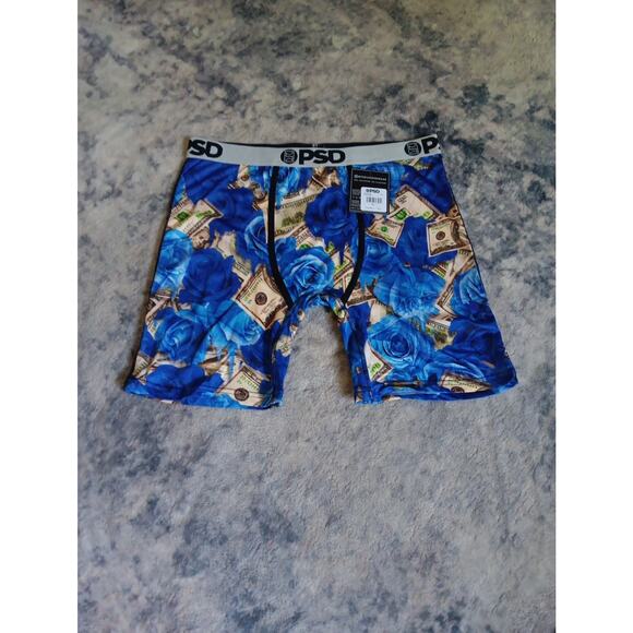 PSD Mens Roses Melt Blue/Green/White Money Stretch Boxer Briefs Size X Large NWT - Picture 1 of 4